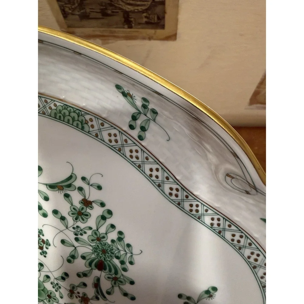 Herend Hungary Chinese Bouquet Green Oval Serving Platter 15.75 RARE